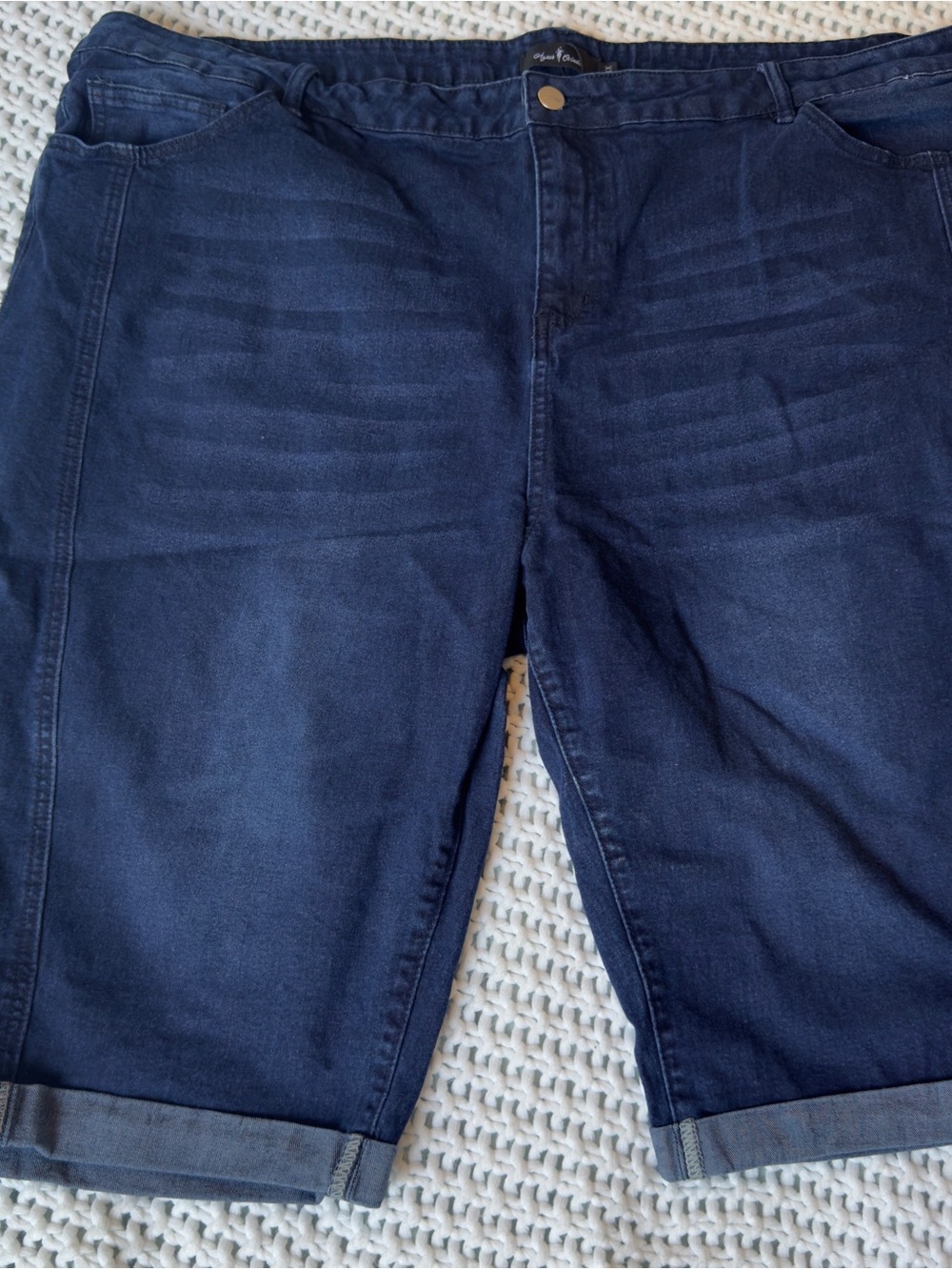 Women's Dark Blue Denim Roll-Cuff Jean Shorts Agnes Orinda Size 4XL